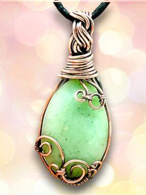 Wire Wrapped Chrysoprase Necklace in Pure Antiqued Copper, May Birthstone